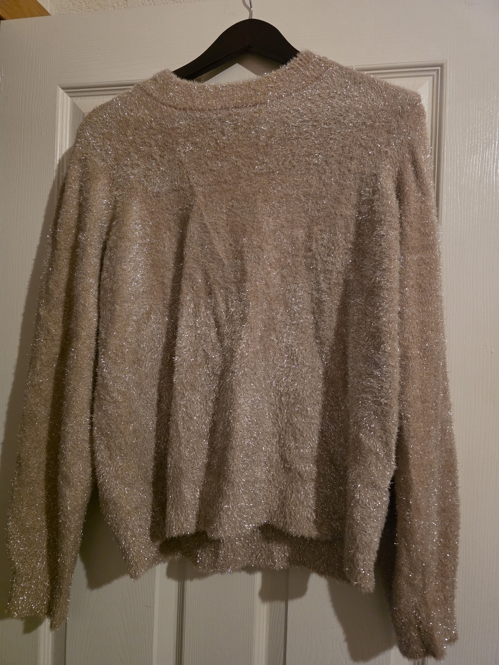 White House Black Market Sparkle Crewneck Sweater in Light Taupe